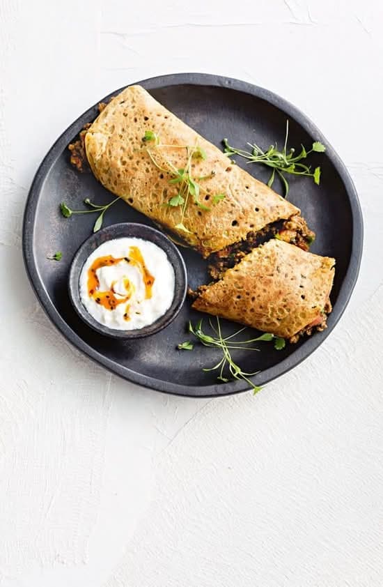 Dosa filled with spiced minced lamb